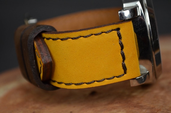 PANERAI レザーベルト イエロー 24mm/22mm Handmade Yellow Brown Nubuck Leather Watch Strap – 26 24 22 Mm