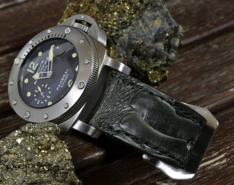 Green Genuine Ostrich Leg Watch Strap, Handmade Leather Band (22, 24, 26mm)