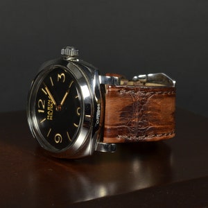 Cinturino Orologio In Pelle Di Coccodrillo Vera 22mm - Marrone Oro, Fatto A Mano In Francia