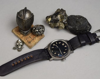 MA Leather watch strap 26 24 22 mm New Oil Black I Genuine Calf skin fits Panerai etc Vintage Band Handmade Spain