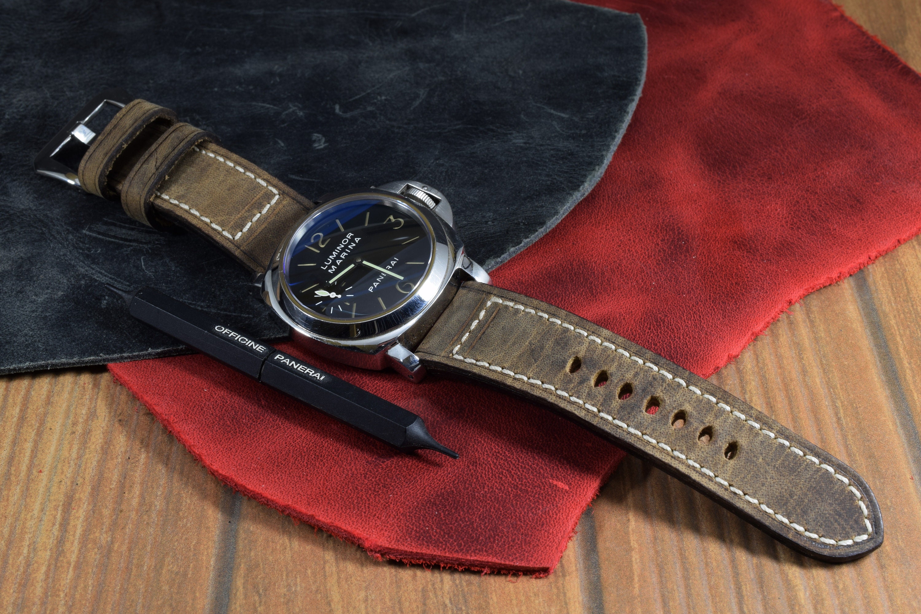 Fibbia Panerai Argentata 24 Mm In Pelle Lucido Con Fibbia In - Foto 12