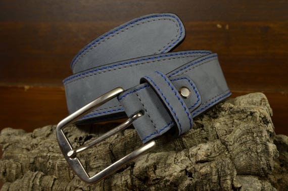 Handmade Grey Nubuck Leather Belt: 35mm Men display picture 2