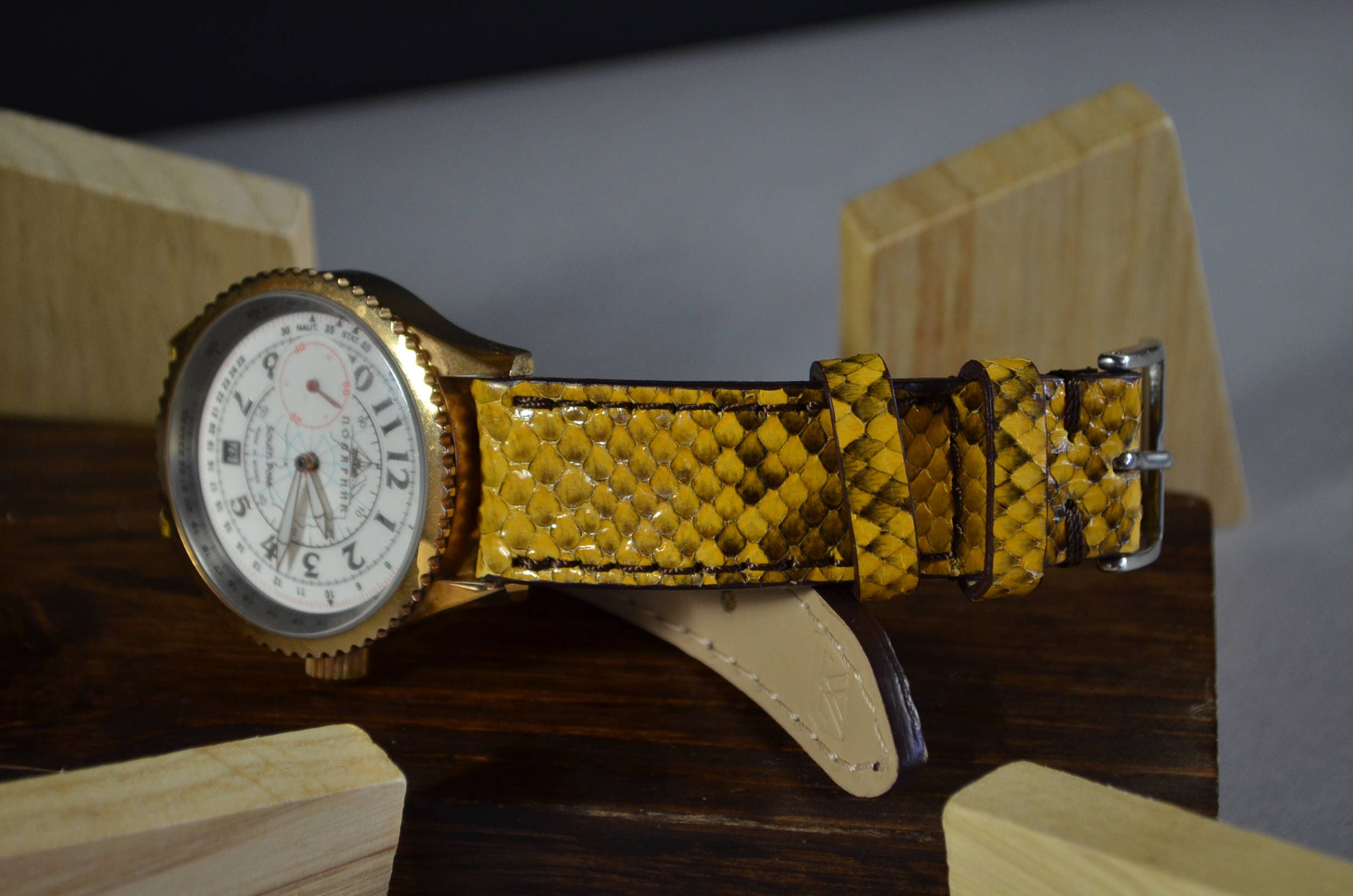 Yellow Genuine Python Skin Watch Strap 22mm 20mm 18mm, Handmade in