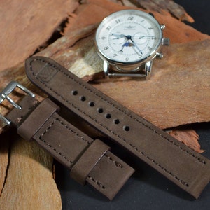 MA watch strap 22 20 18 mm Genuine Nubuck Leather Band  Brown I fits Breitling Rolex Omega etc elegant classic Style Handmade Spain