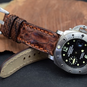 Correa de reloj MA 26 24 22 mm Caoba Brown Piel de pitón auténtica Correa hecha a mano para pulsera Panerai Breitling Apple Uhrenarmband