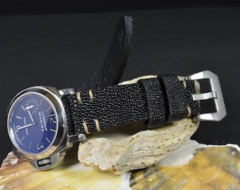 Handmade Genuine Stingray Skin Watch Strap 26 24 22 mm - Black Beige