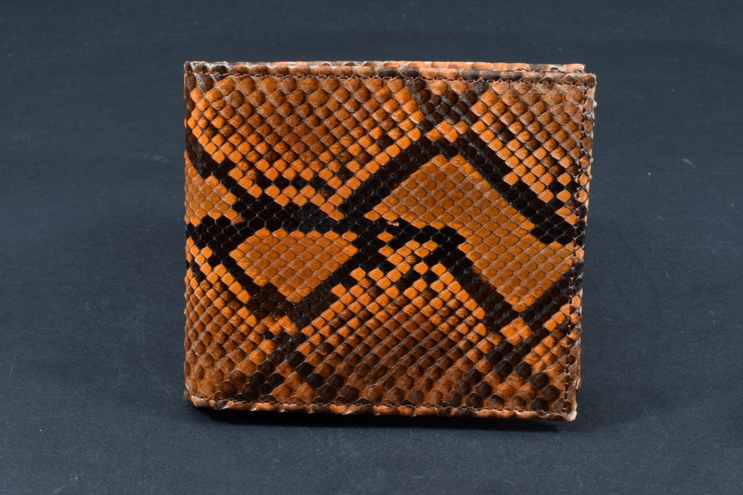Handcrafted Python Bifold Wallet: Honey Brown Leather Coin Wallet