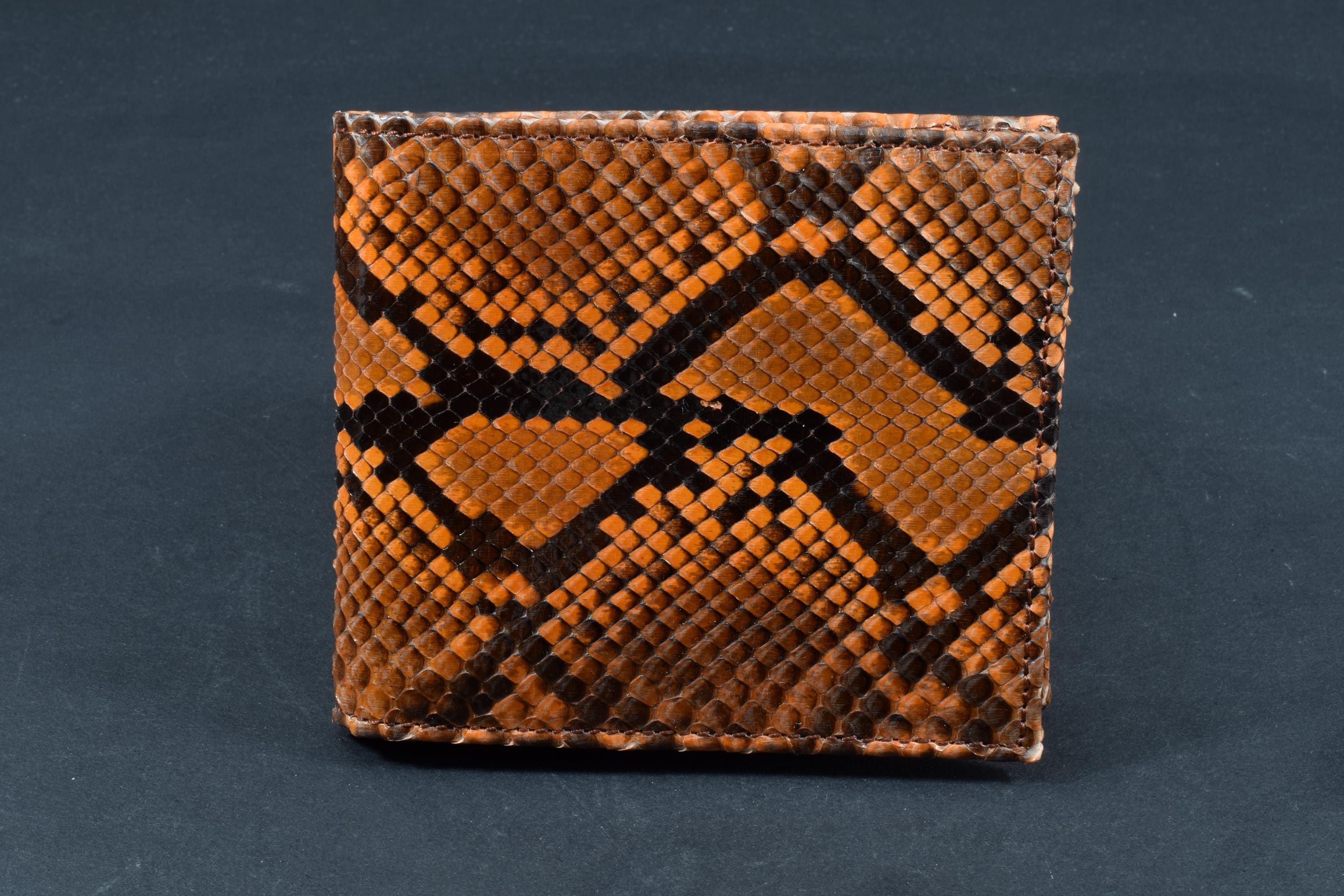 Handcrafted Python Bifold Wallet: Honey Brown Leather Coin Wallet
