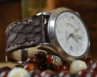 Braun Echt Python Schlangenhaut Uhrenarmband 22/20/18 mm, handgefertigtes Lederband