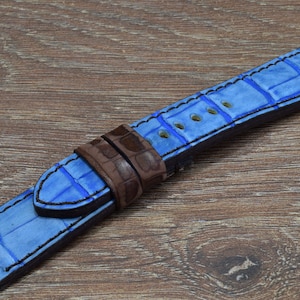 MA watch strap 26 24 22 mm Genuine Alligator Nubuck Aquamarine Blue - Brown Square Scale fits Panerai Breitling Rolex Omega Handmade Spain