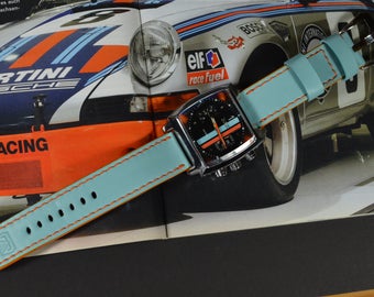 Handmade Gulf Blue Calf Leather Watch Strap 22 24 26mm for Panerai etc