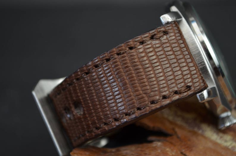 MA watch strap 26 24 22mm Genuine LIZARD skin Coffee Brown Matte fits Panerai Breitling Rolex Omega etc Handmade Spain image 5