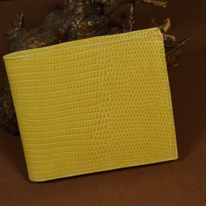 Portafoglio Bifold uomo con tasca portamonete Vera Lucertola Giallo Lucido Roma 25 Fatto a mano da Atelier Mansarea - Spagna