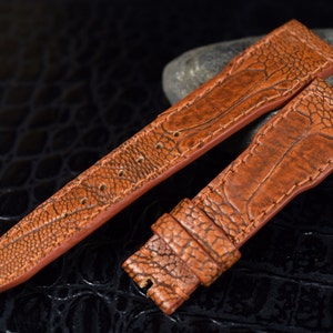 MA watch strap IWC Pilot style Havana Brown Genuine Ostrich Leg skin Band Handmade Spain