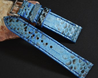 MA watch strap 22 20 18 mm Genuine Python Belly Snake skin Navy Blue fits Breitling Rolex Handmade Spain