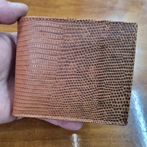 Portemonnee Bifold Heren Bruin Kameel Echt Hagedisleer Leer Nr. 42 Handgemaakt Spanje