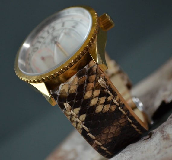 MA Watch Strap 22 20 18 Mm Sand Brown Shiny Genuine Python