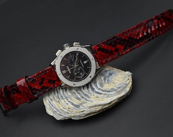 Handmade Red II Genuine Python Watch Strap, Shiny Leather Band (22, 24, 26 mm)
