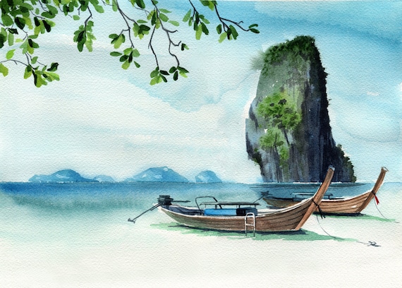 Items similar to Thailand  beach Watercolor painting on Etsy