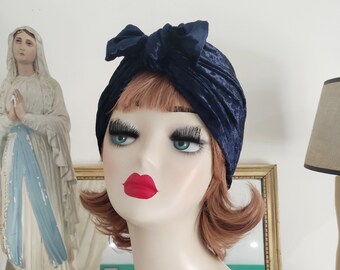 Headwrap Velvet Midnight Blue Handmade Woman