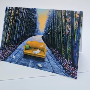 Cartes d'art orange canapé sur route // 2 cartes ou plus // Vous choisissez // Cartes de voeux vierges