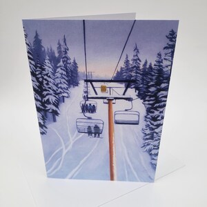 Cartes artistiques Montée en télésiège // 2 cartes ou plus // Vous choisissez // Cartes Sur les pistes de ski // Cartes de voeux d'hiver // Cartes artistiques saisonnières