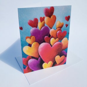 Cartes d'art coeurs rouges et jaunes // 2 cartes ou plus // Vous choisissez // Cartes de Saint-Valentin