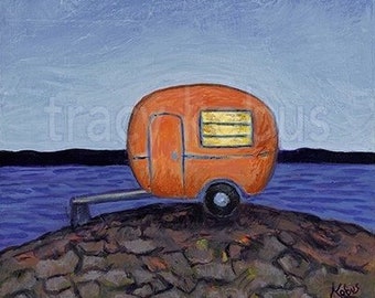 Orange Boler Under Starry Sky // 6" x 18" Giclee on Paper // High Quality Paper Print // Boler Art