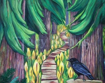 Raven on Forest Trail Giclee on Paper // High Quality Paper Print