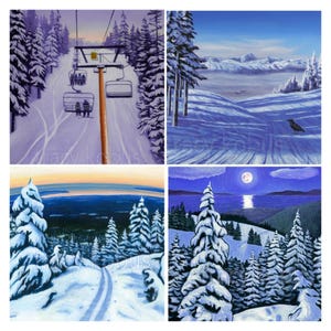 8 carte Montagne Invernali // Set di 8 carte artistiche