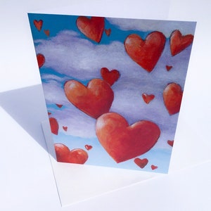 Cartes d'art coeurs et nuages rouges // 2 cartes ou plus // Au choix // Cartes de voeux vierges // Cartes de Saint-Valentin