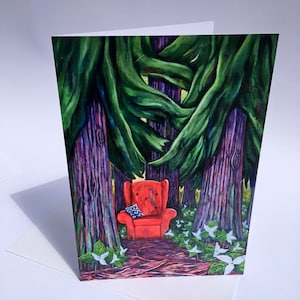 Red Chair in a Forest Art Cards // 2 or More Cards // You Choose // Blank Greeting Cards