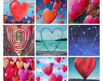 Heart Cards Set // 9 Art Cards Set