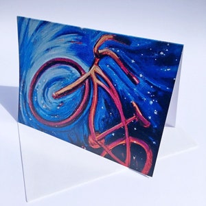 Cartes d'art Bike Flying Through Stars // 2 cartes ou plus // Vous choisissez // Carte de voeux vierge