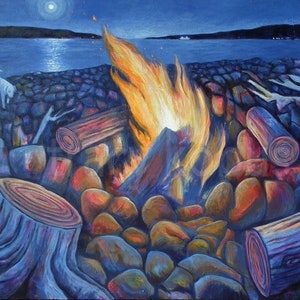 Fire on a Beach Art Card // Blank Greeting Card image 2