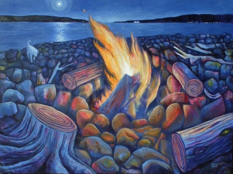 Fire on a Beach Art Card // Blank Greeting Card image 2