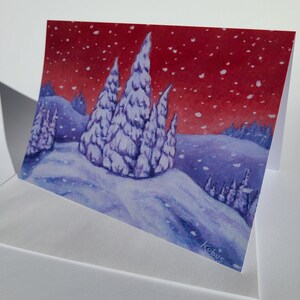 Snowfall Winter Holiday Scene Art Cards //2 Cards or More // You Choose // Blank Greeting Cards