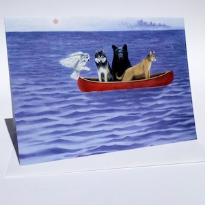 Cartes artistiques Animaux dans un canoë // Deux cartes ou plus // Vous choisissez // Cartes de voeux vierges