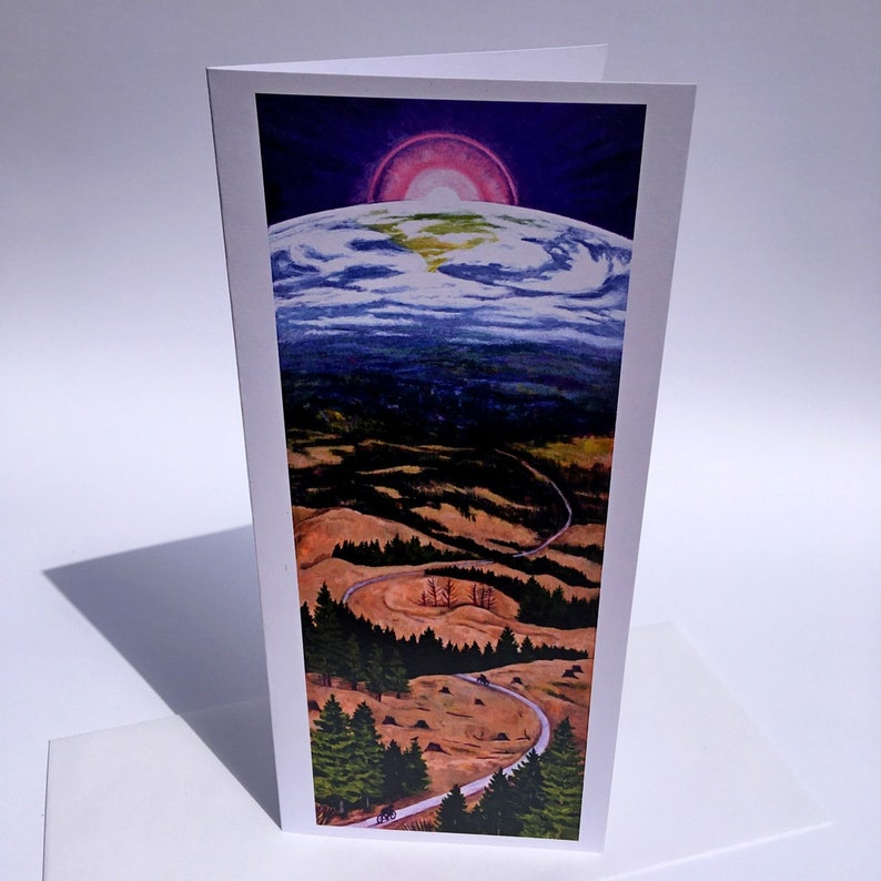 Two Bikers Riding Path to End of Earth Art Card // Blank image 1