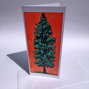 Cartes d'art Evergreen devant le ciel rouge // 2 cartes ou plus // Vous choisissez // Cartes de voeux vierges // Cartes d'arbre