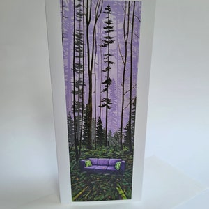 Tarjetas artísticas de sofá morado en el bosque // 2 o más tarjetas // Tú eliges // Tarjetas de felicitación en blanco