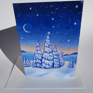 Winter Night Holiday Scene Art Card // Blank Greeting Card // Outdoor Christmas Card