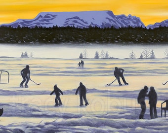 Pond Hockey Giclee Print on Paper (10" x 20")