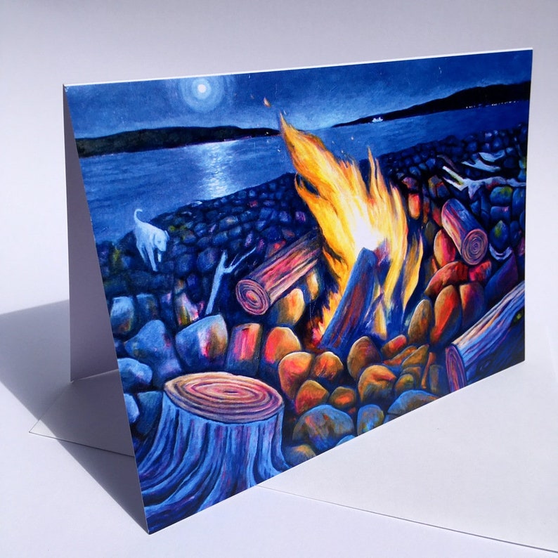 Fire on a Beach Art Card // Blank Greeting Card image 1