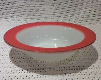 Pyrex JAJ Weardale Coral Red With Gold Rim Dessert Pudding or Soup Bowls 6 3/16" diameter circa 1960