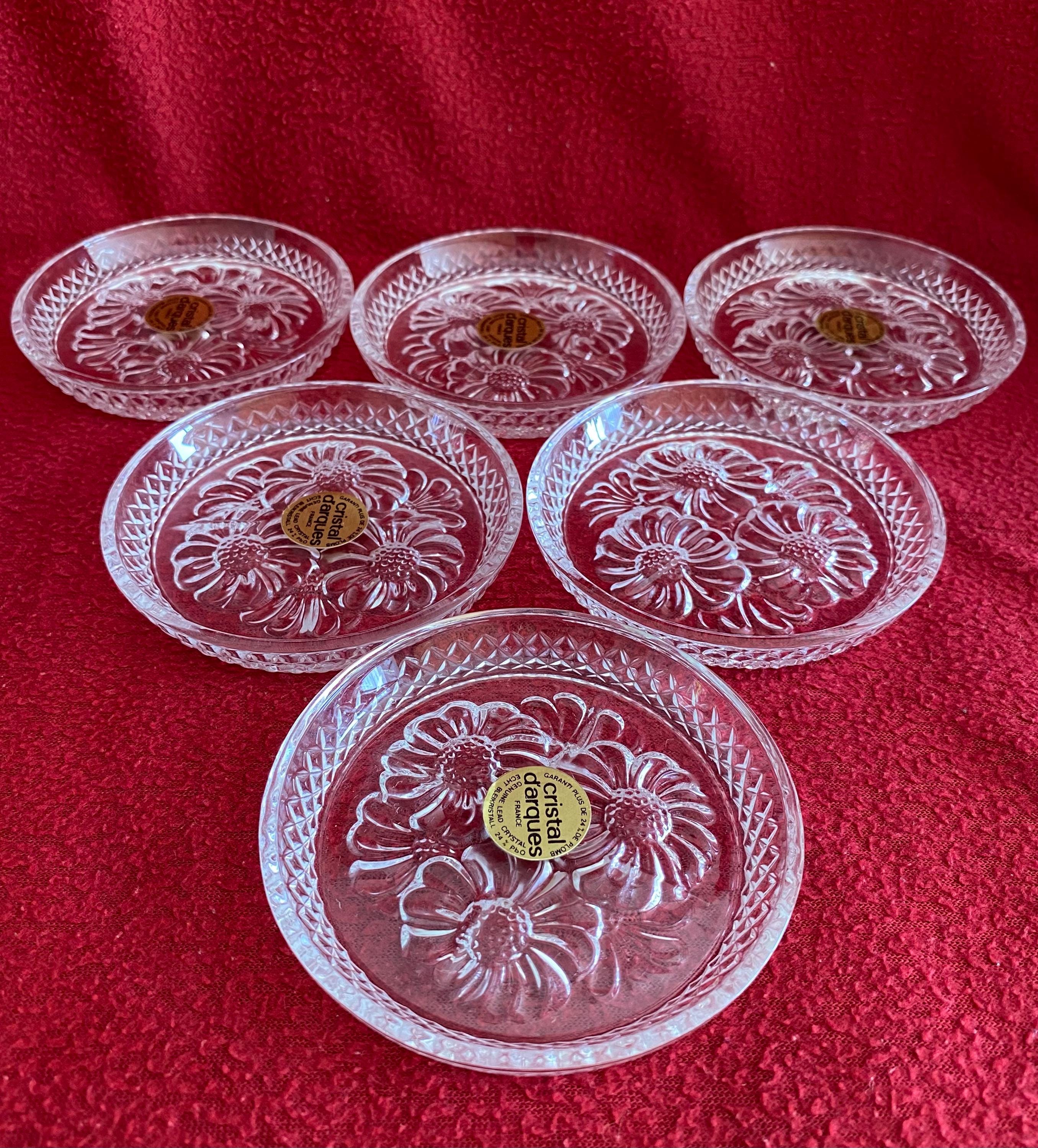 Lot De 6 Dessous De Verre Cristal D'Arques - Modèle Breteuil Décor Floral - France