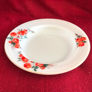 Pyrex JAJ Rose Soup Bowl Plates 9 3/4&quot; Diameter circa 1961