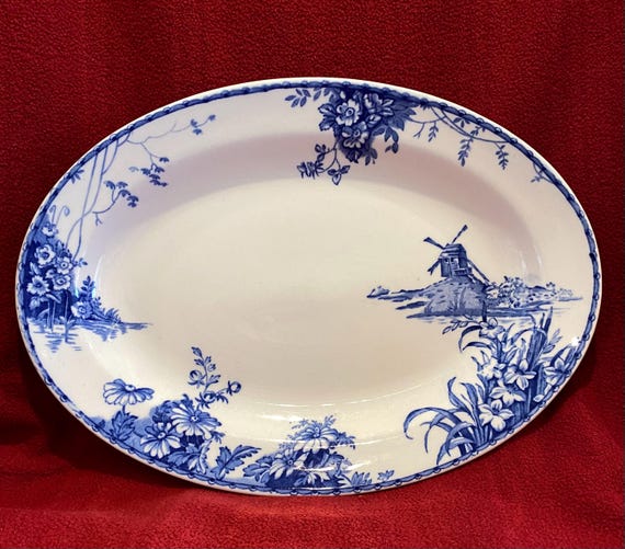 Vintage Grindley Lahaya Platter: Blue Windmill Floral Serving Dish