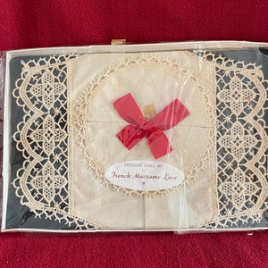 Vintage French Macrame Lace Dressing Table Set - 1950s