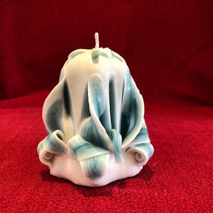 ターコイズワックス手彫りキャンドル 高さ10 cm 1970年頃